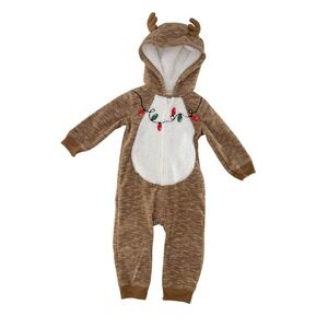 Carters Just One You 12M Christmas Reindeer‎ Hooded Jumpsuit Holiday Lights